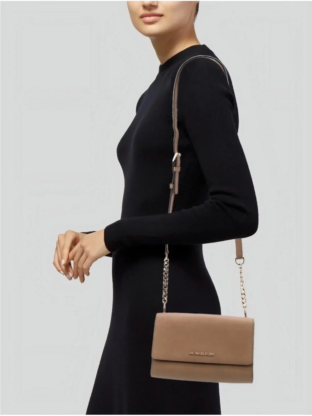 Michael Kors Daniela Saffiano Leather Crossbody Bag Gold Chain